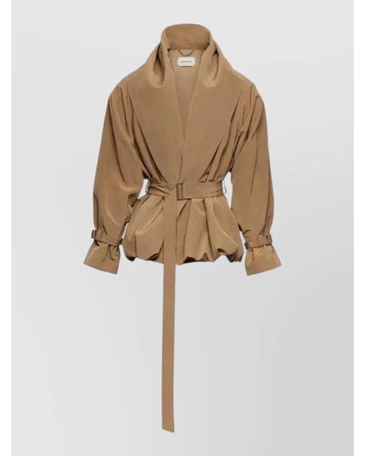 Magda Butrym Natural Lightweight Pleated Jacket Puff Sleeves Tailoring
