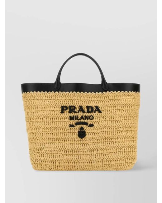 Prada Metallic Raffia Shopping Bag Silhouette Structured