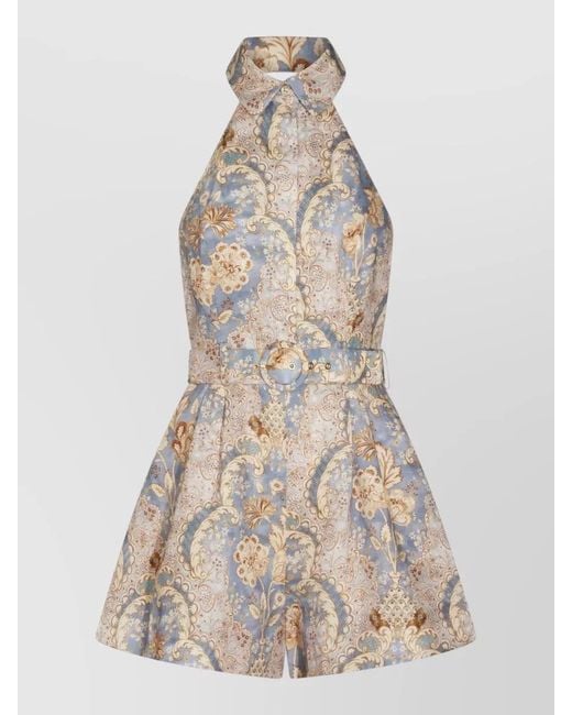 Zimmermann Natural Daytime Floral Halterneck Playsuit Open Back