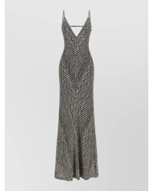 Missoni White V Neck Sequin Gown Spaghetti Straps Backless