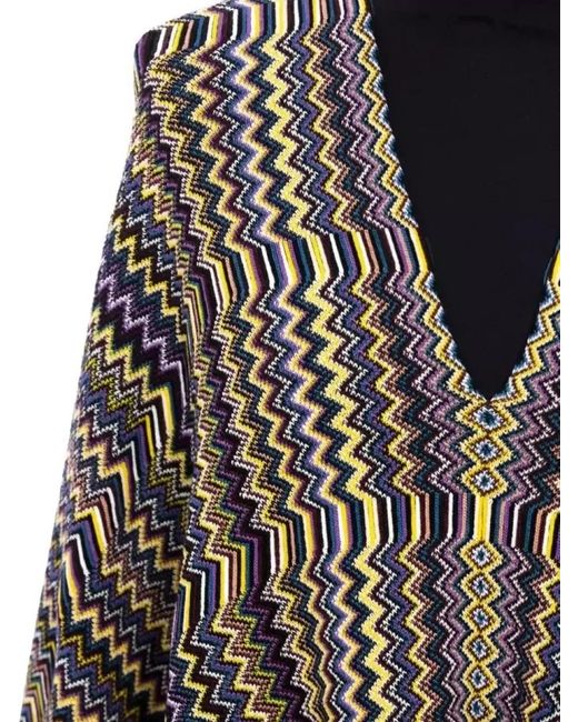 Missoni Multicolor Wool Zigzag Knit Fringed Poncho