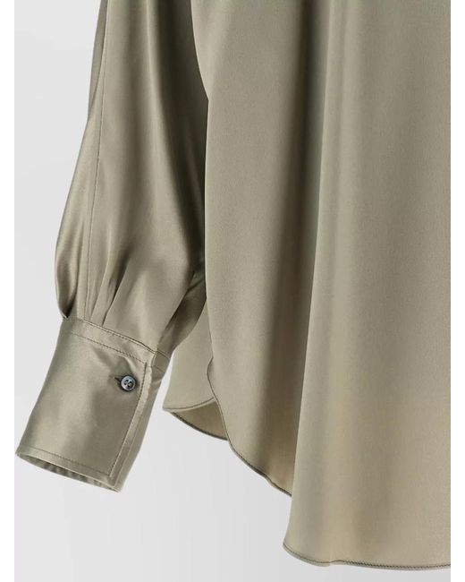 Brunello Cucinelli Green Silk Korean Collar Shirt