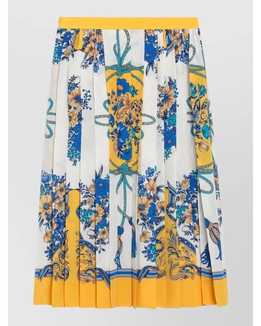 Gucci Blue Floral High Waisted Pleated Midi Skirt