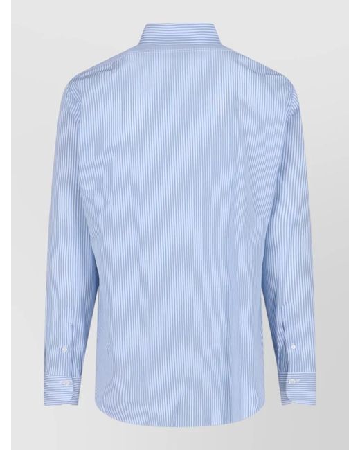 Finamore 1925 Blue Striped Button Down Collar Shirt Long Sleeves for men