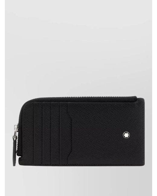 Montblanc Black Leather Card Holder Logo Detail Zipper for men