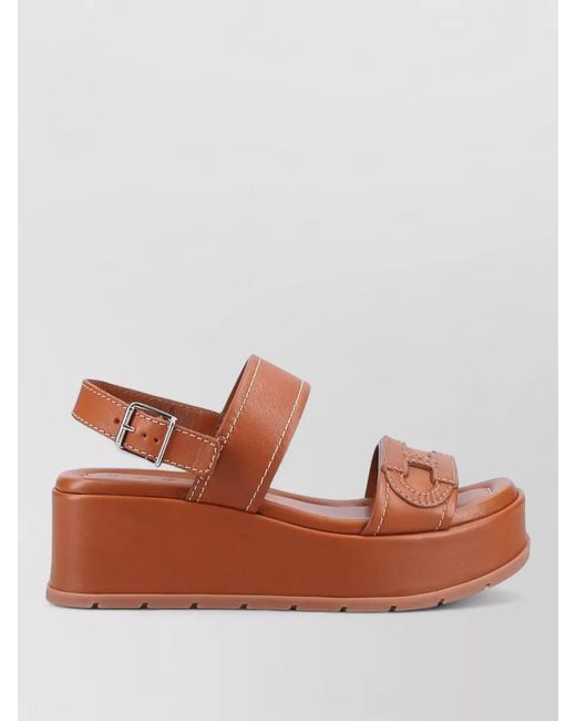 Hogan Brown H703 Leather Platform Sandals Open Toe