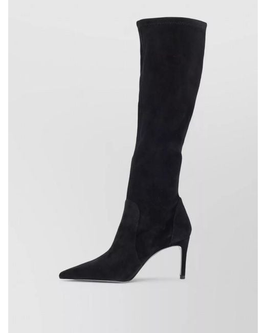 Stuart Weitzman Black Knee High Suede Pointed Toe Boots