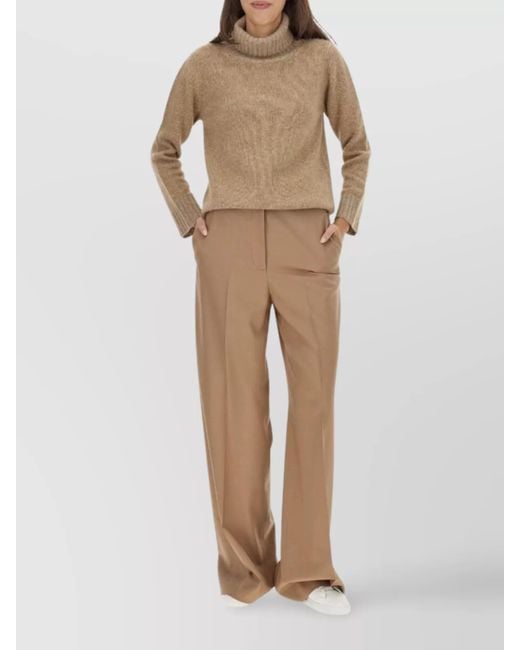 Fabiana Filippi Natural Turtleneck Knitwear With Ribbed Textured Knit