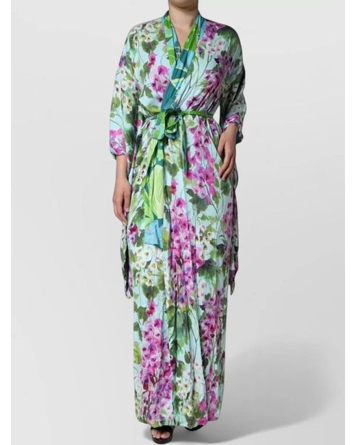 Dolce & Gabbana White Silk Floral-Print Wrap Maxi Dress
