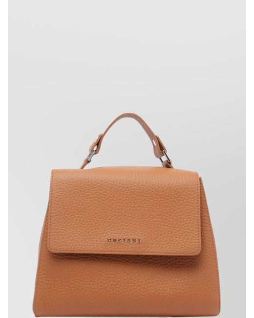 Orciani Brown Textured Top Handle Shoulder Bag With Metal Hardware