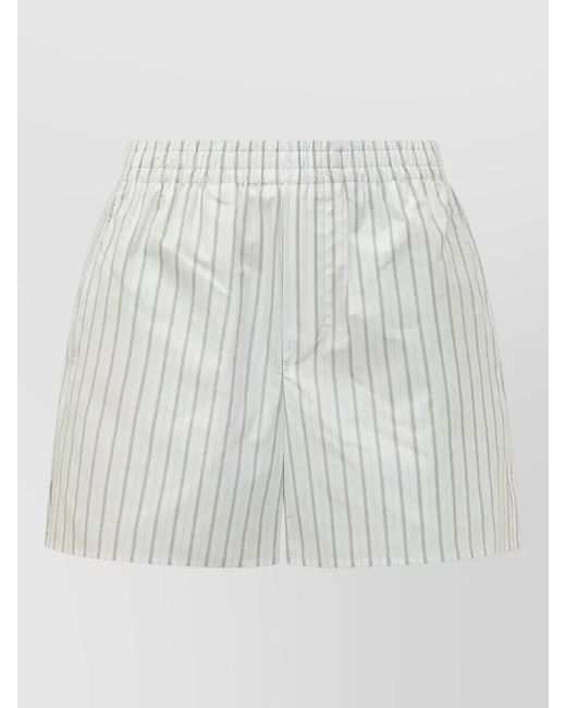 AMI White Elastic Shorts Striped Pattern Side And Back Pockets