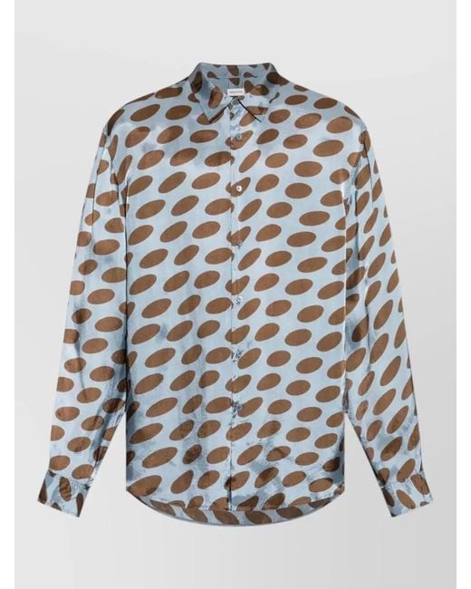 Dries Van Noten White Patterned Spread Collar Long Sleeve Shirt for men
