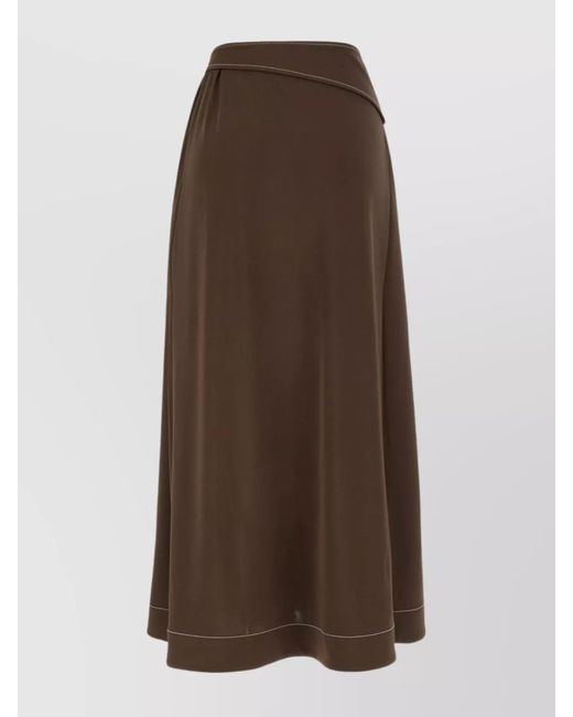 Tory Burch Brown Wrap Design Midi Length Skirt With Contrast Stitching