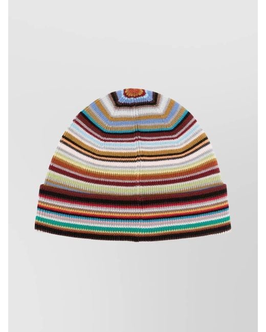 Paul Smith Gray Striped Knitted Hat With Turn-Up Brim for men