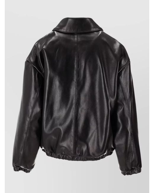 LA ROSE Black Nappa Jacket Collared Neck Elasticated Cuffs Hem