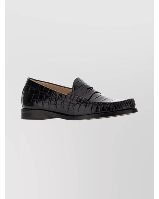 Stuart Weitzman Black Lottie Loafers Crocodile Texture Leather Sole