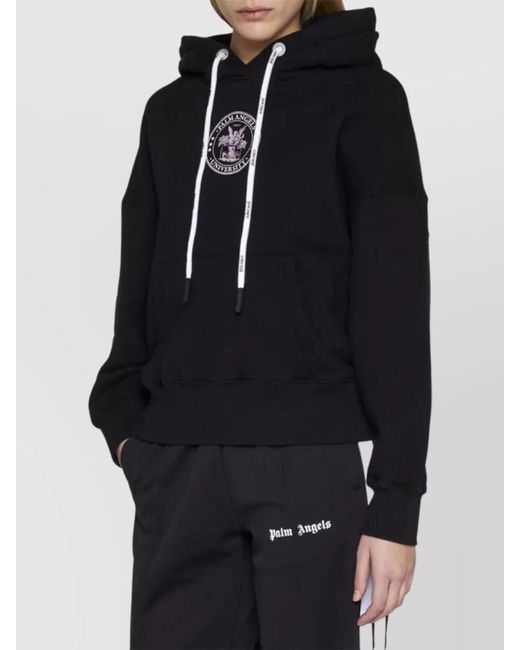 Palm Angels Black Cotton Logo Print Hoodie