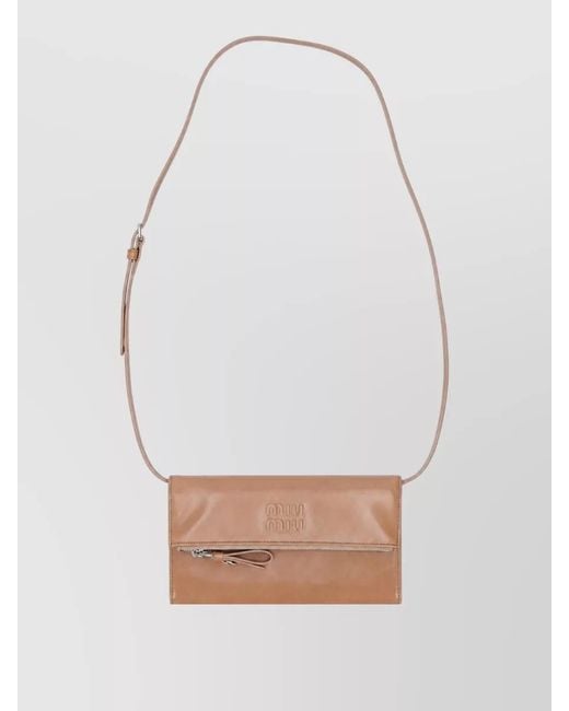 Miu Miu White Vitello Shine Wallet And Cardholder Strap