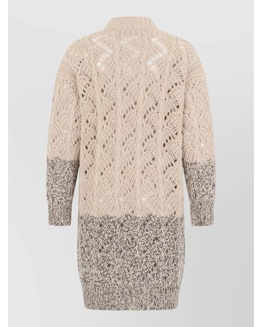 Fabiana Filippi Natural Long Zip Cardigan High Collar Knit