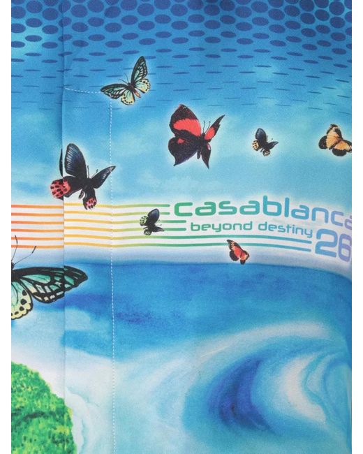 Casablanca Blue Silk Short-Sleeve Printed Shirt for men