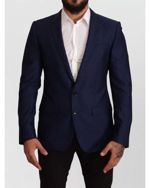 Dolce & Gabbana Blue Virgin Wool Slim-Fit Blazer for men