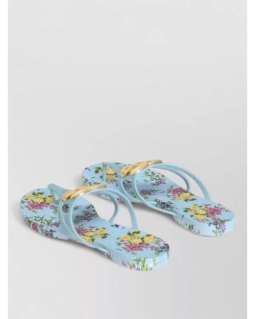 Dolce & Gabbana Blue Floral Print Handmade Flat Sole Slides