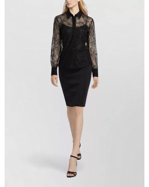 Nina Ricci Black Lace Sequin Shirt Long Cuffed Sleeves