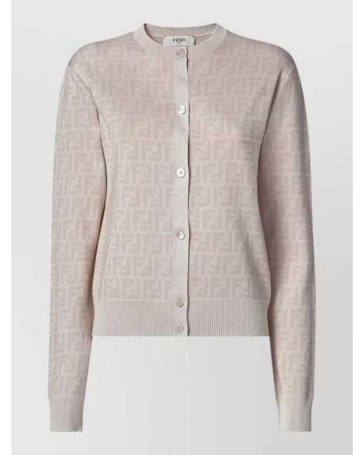 Fendi Natural Slim Fit Wool Cardigan Ff Detail