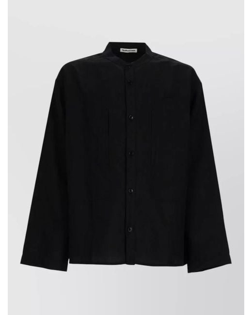 YMC Black Collarless Jacket Long Sleeves Chest Pockets for men