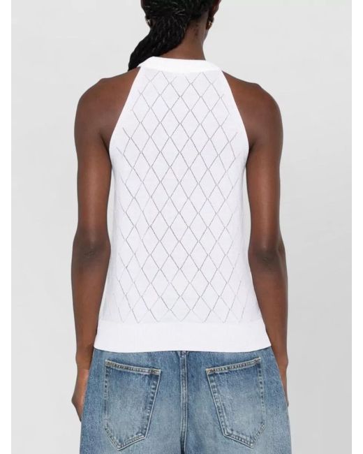Balmain White Wool Halterneck Top Diamond Knit Design