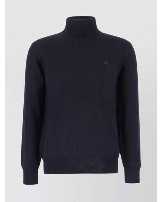 Etro Blue Wool Ribbed Turtleneck Jumper for men