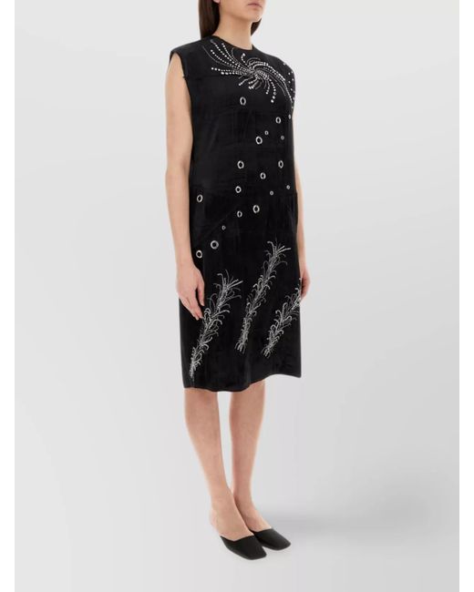 Prada Black Velvet Studded Rhinestone Round Neck Dress