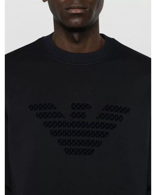 Emporio Armani Black Logo Cotton Sweatshirt Crew Neck for men