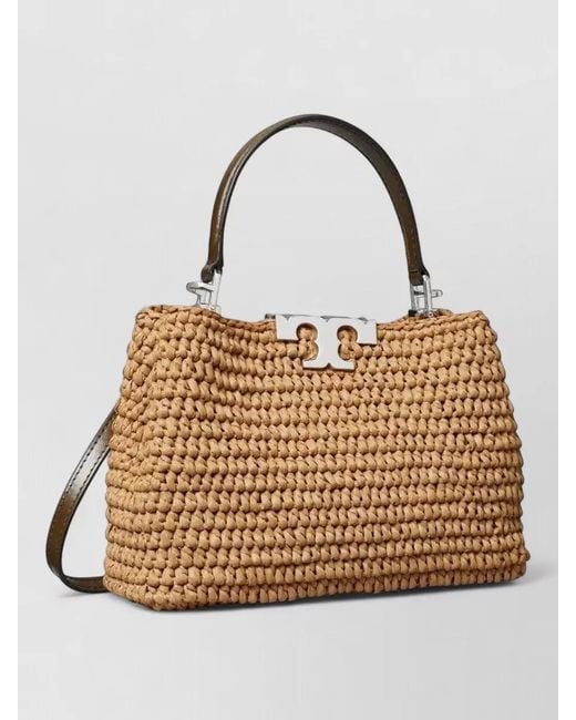 Tory Burch Metallic Mini Straw Crochet Satchel Shoulder Bag