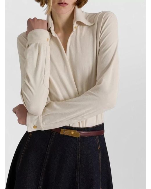 Alberta Ferretti Natural Bodysuit Top Wrap Design Button Collar