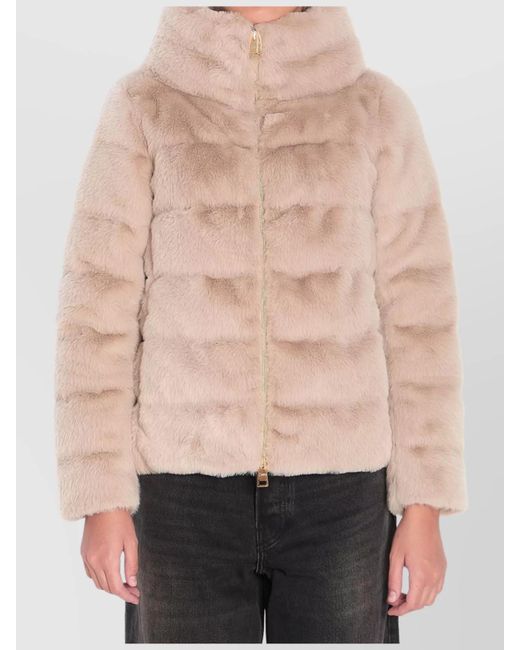 Herno Pink Faux Fur Down Jacket With High Collar