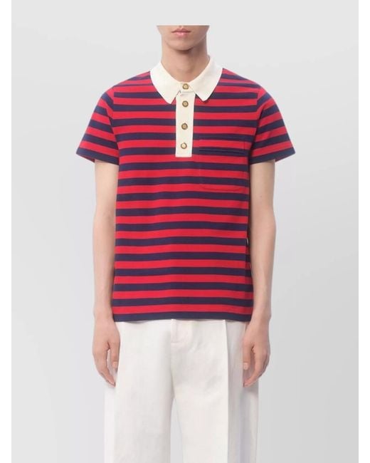 Valentino Garavani Red Striped Cotton Polo Shirt for men