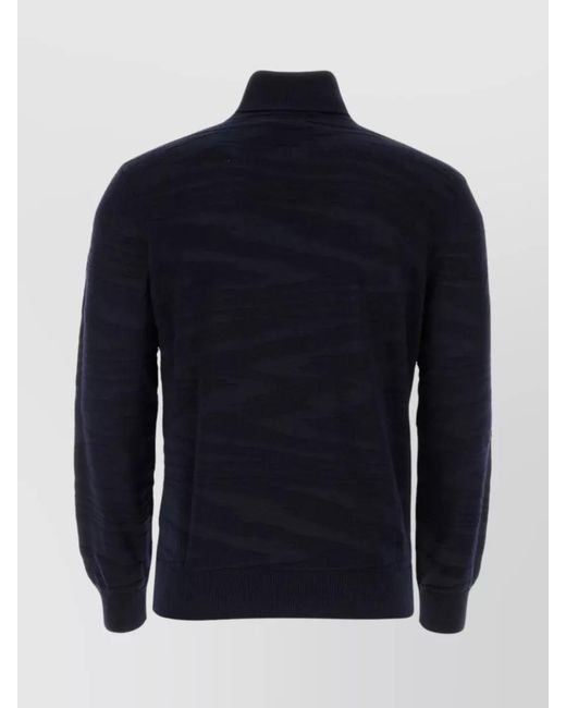 Missoni Blue Wool Zigzag-Print Ribbed Turtleneck Jumper for men