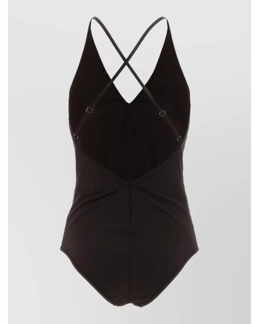 Brunello Cucinelli Black Striped Sequin V-Neck One-Piece Swimsuit