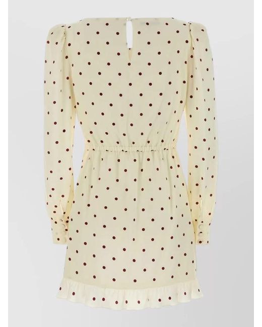 Alessandra Rich Natural Silk Mini Dress Polka Dots Drawstring Waist
