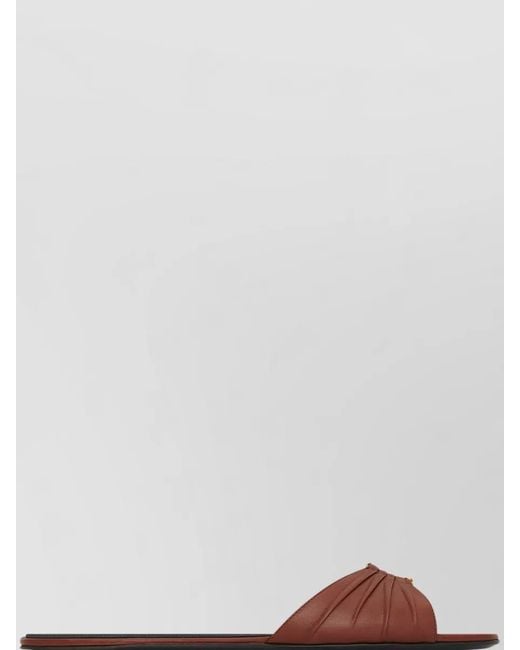 Saint Laurent Brown Babylone Leather Mules Flat Sole Cassandre