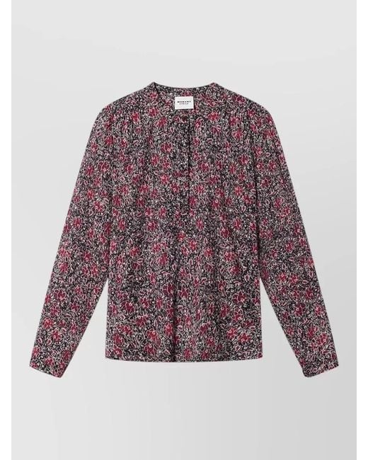 Isabel Marant Purple Cotton Floral Print Long Sleeve Blouse