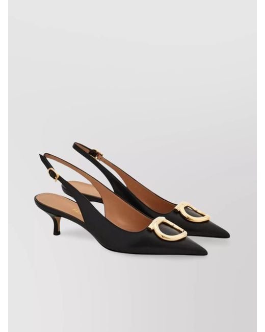 Ferragamo Black Leather Slingback Pumps-Tone Buckle