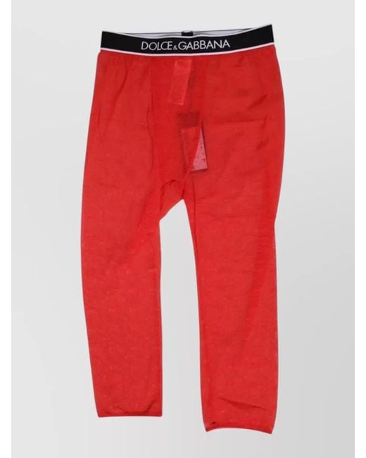 Dolce & Gabbana Red Logo Lace Midi Slim-Fit Trousers