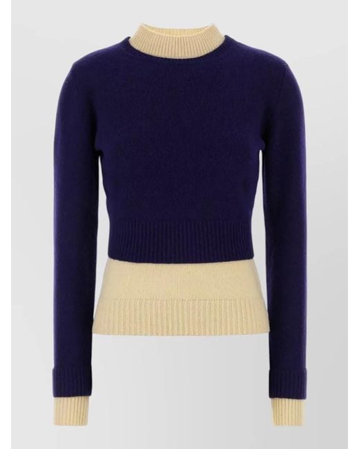 Jil Sander Blue Wool Blend Sweater Mock Neck Design