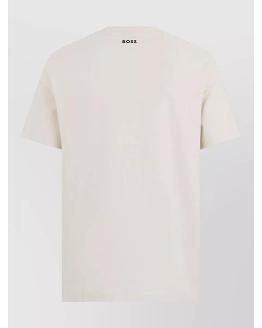 Boss White Cotton T Shirt Short Sleeves Central Motif for men