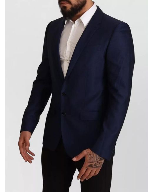 Dolce & Gabbana Blue Virgin Wool Slim-Fit Blazer for men