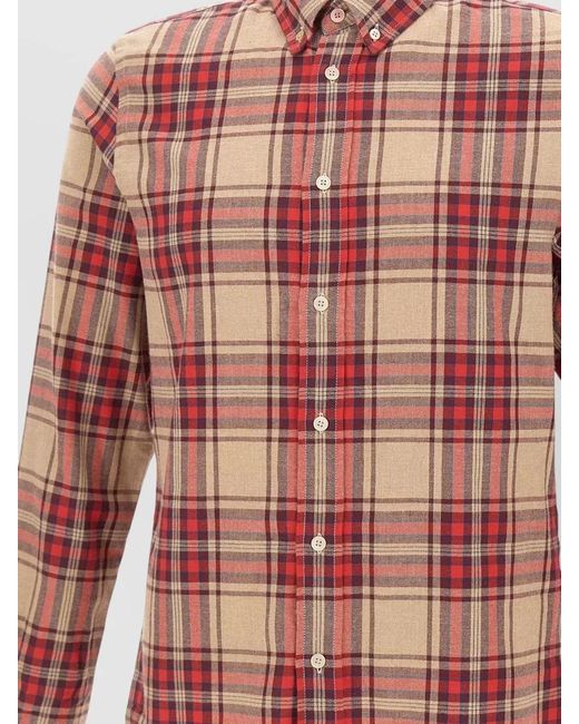 Paul Smith Red Fitted Checked Shirt Featuring Button-Down Collar for men