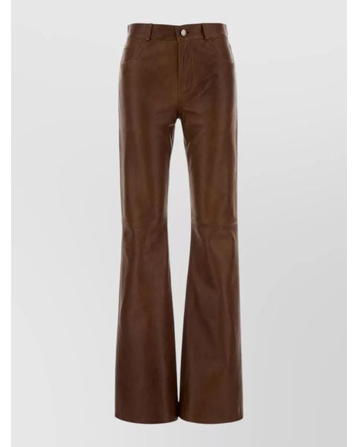 Haikure Brown High Waist Leather Flare Pants Five Pockets