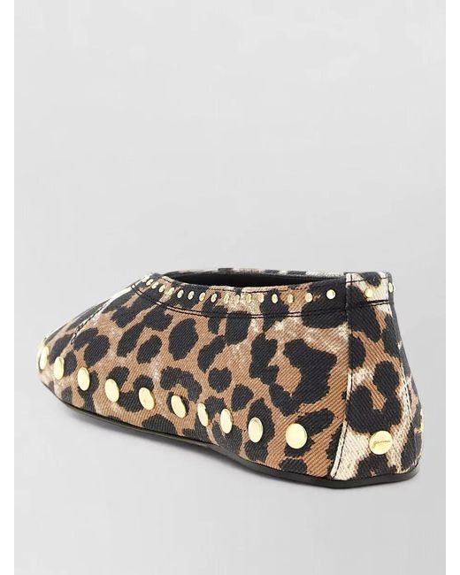 Ganni Black Jenny Ballerina Flats Studs Leopard